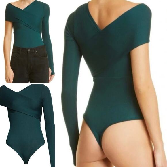 Alix Nyc Long Sleeve Bodysuit Asymmetrical Blake Jade Green Large - Picture 2 of 8